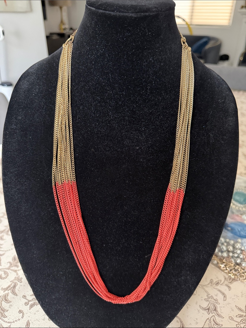 Gold and Coral Multi-Strand Chain Necklace - Women Jewelry